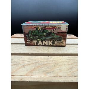 Vintage Linemar Friction Shooting Tank Toy - Japan - Original Box